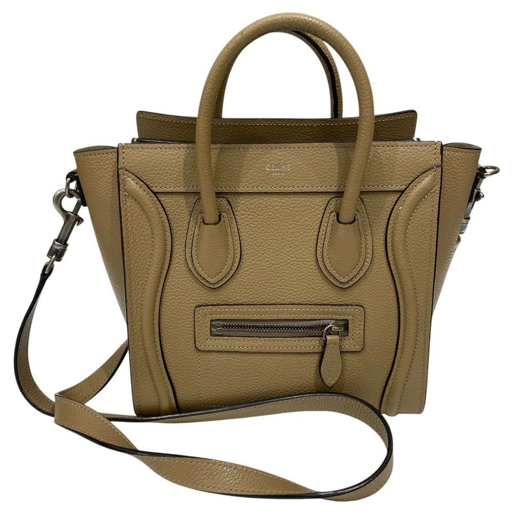 Celine Calfskin Leather Luggage Phantom Handbag Rolled Handles Cream